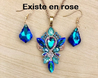 Parure en cristal bleu ou rose, cadeau romantique, idée cadeau pour elle