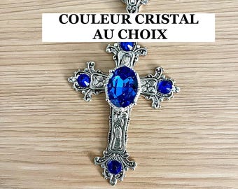 Victorian cross sautoir necklace, baroque cross with Swarovski crystal