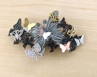 Barrette à cheveux papillons, argent, bronze, cuivre, vert-de-gris,