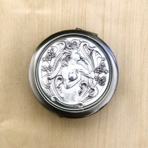 Idea de regalo para cumpleaños, Día de la Madre, despedidas de soltera: Impresionante espejo de bolsillo decorado en estilo Art Nouveau, espejo estilo Mucha.