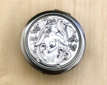 Gift idea for birthdays, Mother's Day, bachelorette parties: Stunning Art Nouveau decorated pocket mirror, Mucha style mirror
