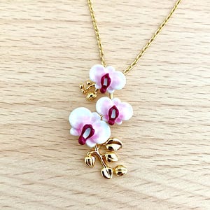 Fine enamel Phalenopsis orchid pendant, flower necklace, floral jewelry