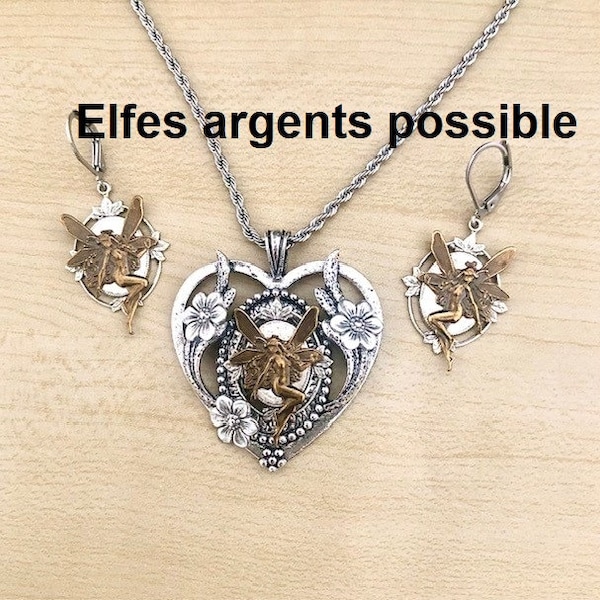 Pendentif en forme de coeur avec elfe art nouveau, pendentif fée, collier elfique