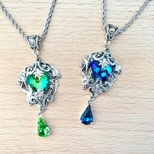 Pendentif Vintage Art Nouveau - Métal Argenté Avec Pierre Bleue - Sans Marque