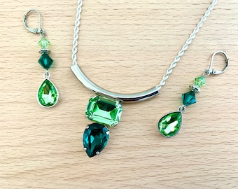 Emerald Green and Peridot Crystal Set