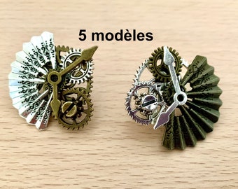 Steampunk earrings with fans and wheels, stud earrings