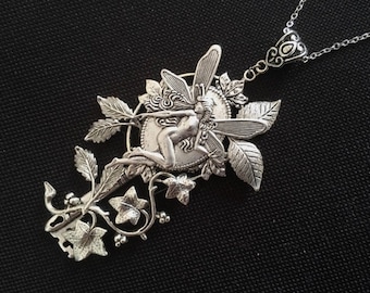 Collier Elfique, collier art nouveau, clé argent  et feuille de lierre