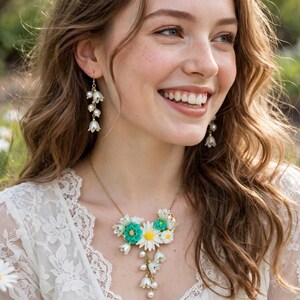 Lelietjes-van-de-dalen boeket set, bloemenketting, lente sieraden, bloemenketting afbeelding 3