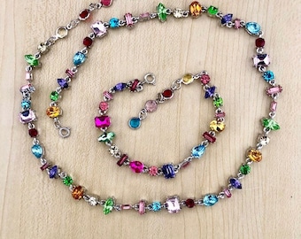Multicolored crystal necklace or bracelet, choker tones of pink, purple, yellow