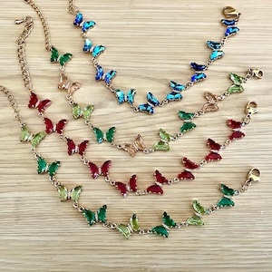 Crystal butterfly bracelet, 4 colors to choose from: blue, green or red