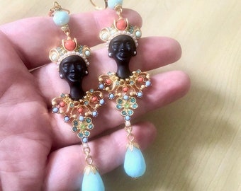 Barocke Ohrringe der Königin von Saba, sehr lange Ohrringe, originelle Ohrringe