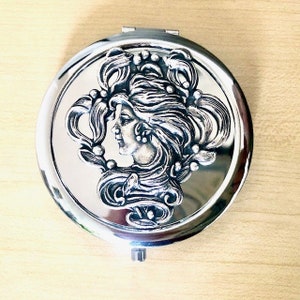 Birthday gift idea, Mother's Day, EVJF, Superb pocket mirror decorated art nouveau, Mucha style mirror image 9