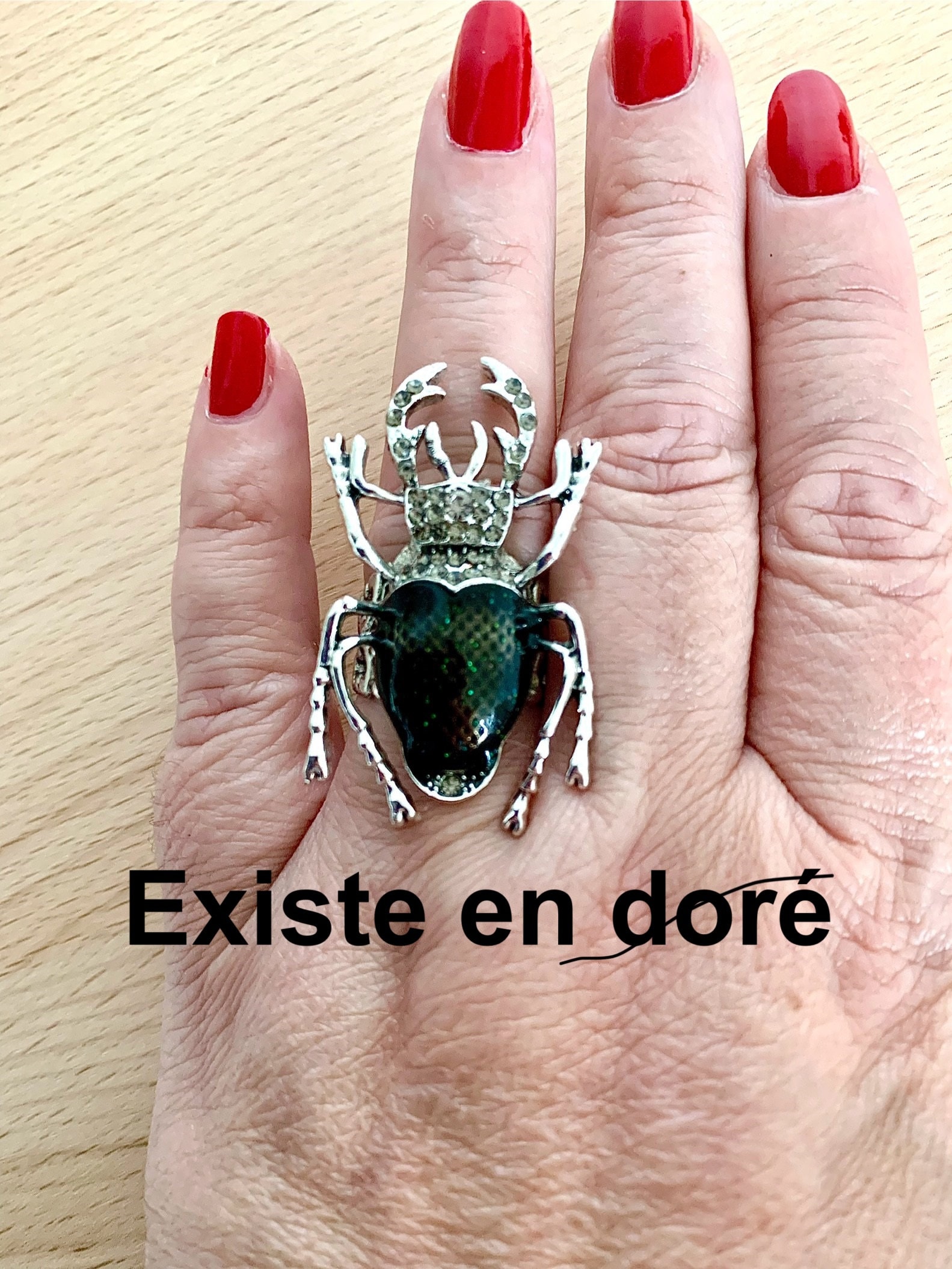 Bague En Or 10 Carats Avec Chrysoprase Gravée D'un Scarabée - Taille 47, Occasion