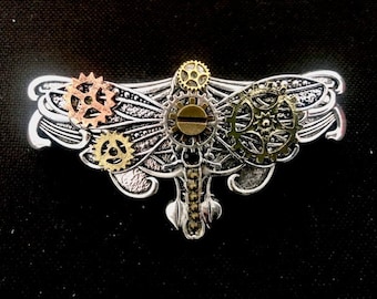 Barrette à cheveux steampunk avec Libellule art nouveau, rouages et mouvement de montre