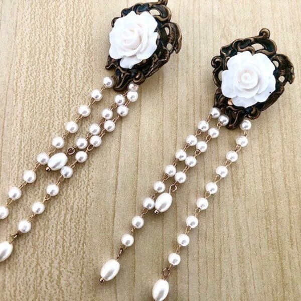 Boucles D'oreille Bronze & Perles Nacrées - Pendantes Dormeuses Tres.Or, Livraison Rapide 48h