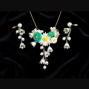 Lelietjes-van-de-dalen boeket set, bloemenketting, lente sieraden, bloemenketting afbeelding 1
