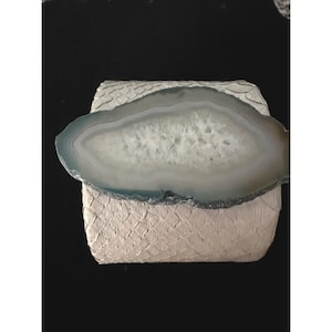 Ted Rossi NYC Python Agate Cuff Bracelet Aqua Statement Jewelry Estate piece vtg