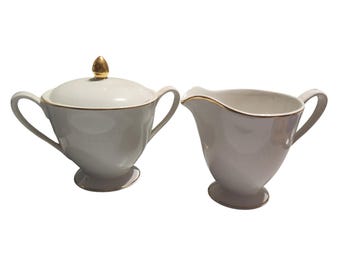 Sinnertons Creamer und Zucker Set White Imperial Gold Trim Staffordshire England