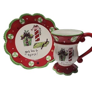 Juego de taza y plato navideño de Lori Siebert, Girls Love Red, certificado internacional