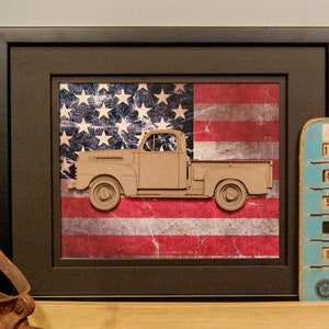 F-1 Pickup, Gen 1, Classic Car, Vintage Truck, US Flag, Garage Art, Man Cave, Office Decor, Father&#39;s Day gift