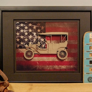 Model T, Tin Lizzie, Vintage Car, Classic Car, Antique Auto, US Flag, Garage Art, Man Cave, Office Decor, Father&#39;s Day gift