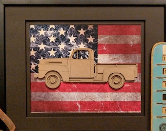 F-1 Pickup, Gen 1, Classic Car, Vintage Truck, US Flag, Garage Art, Man Cave, Office Decor, Christmas gift