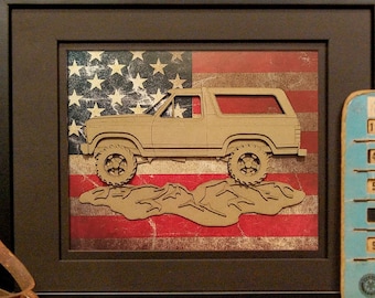 Bronco, 3nd Generation, Overland, 4x4, Offroad, Vintage Truck, US Flag, Garage Art, Man Cave, Office Decor, Christmas gift