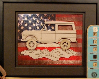 Bronco, 1st Generation, Overland, 4x4, Vintage Truck, US Flag, Garage Art, Man Cave, Office Decor, Christmas gift