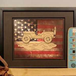 Willys MB, M38, CJ, Kaiser, Overland, 4x4, Vintage Truck, US Flag, Garage Art, Man Cave, Office Decor, Father&#39;s Day gift