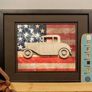 Model A Coupe, Vintage Car, Classic Car, Antique Auto, Rat Rod, US Flag, Garage Art, Man Cave, Office Decor, Father&#39;s Day gift