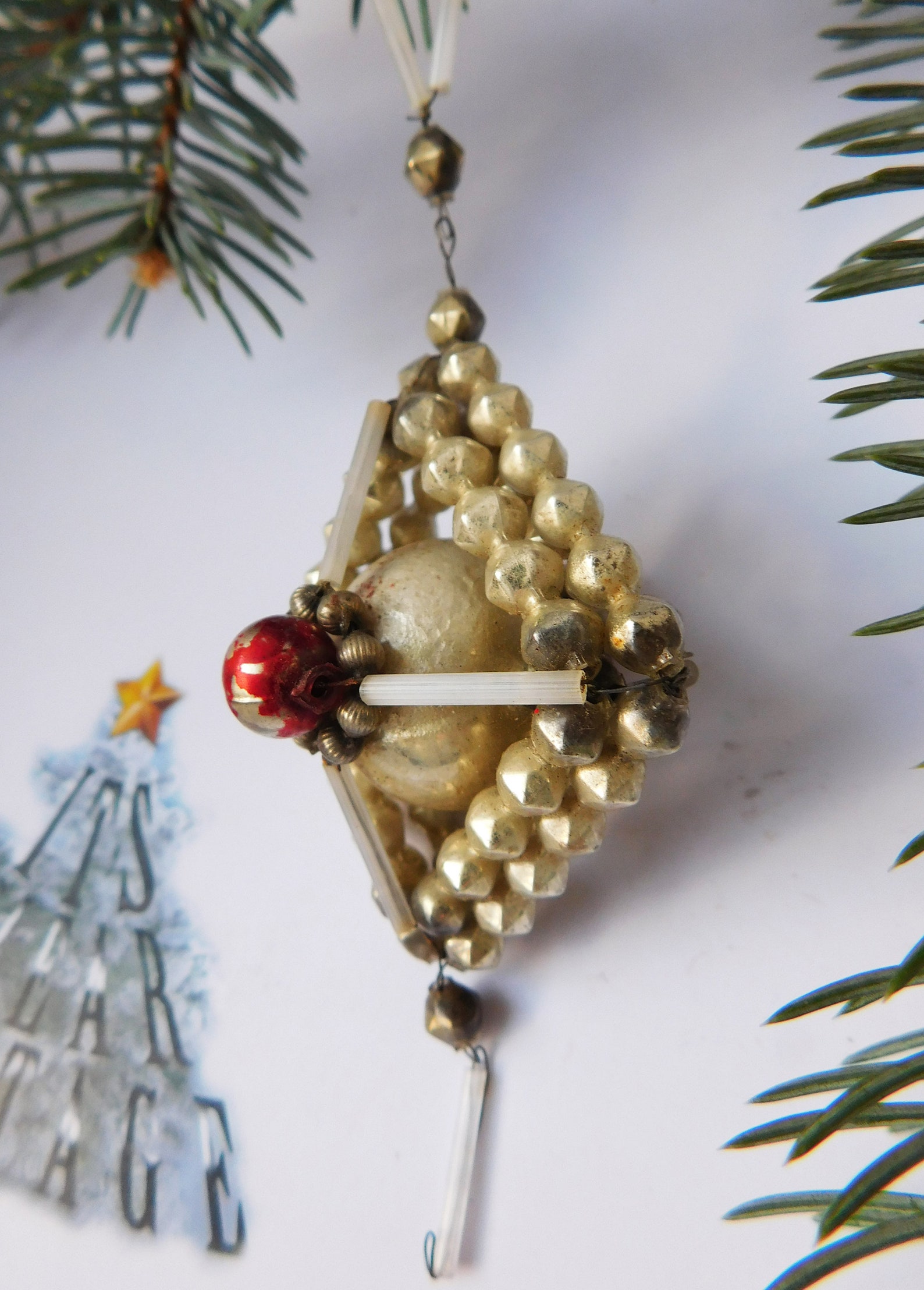 Vintage christmas ornament Wired Mercury Glass Bead Christmas Etsy