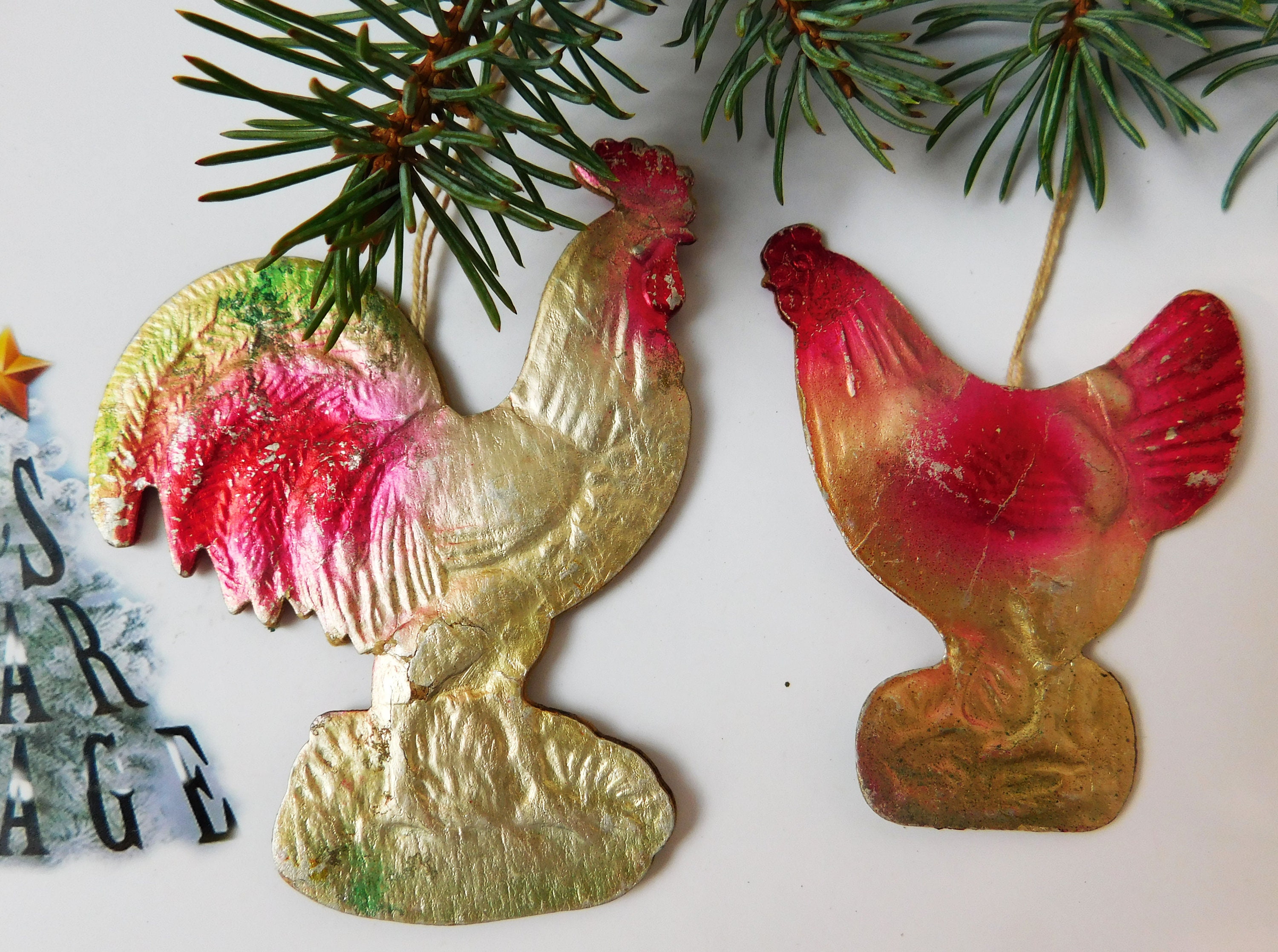 Two Vintage Christmas ornaments Christmas cardboard ornament Etsy