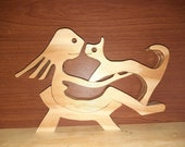 Stick Figure Wood Art, Girl and Cat Set