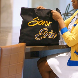 Custom Blue and Gold Soror Bag