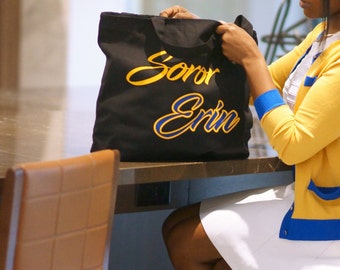 Custom Blue and Gold Soror Bag