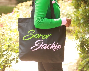 Custom Pink and Green Sorority Bag -  Soror Tote