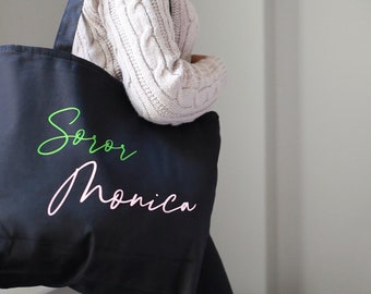 Pink and Green Soror Bag - Modern Line Design Sorority Tote