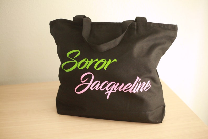 Custom Pink and Green Sorority Bag Soror Tote image 9