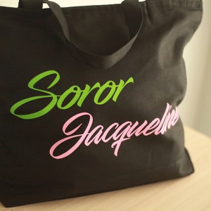 Custom Pink and Green Sorority Bag Soror Tote image 8