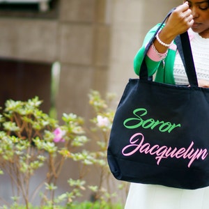 Custom Pink and Green Sorority Bag Soror Tote image 7