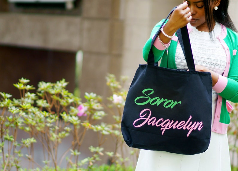 Custom Pink and Green Sorority Bag Soror Tote image 7