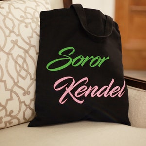 Custom Pink and Green Sorority Bag Soror Tote Black Reg - No Zip