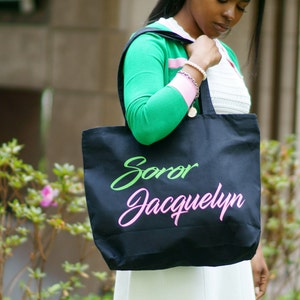 Custom Pink and Green Sorority Bag Soror Tote image 2