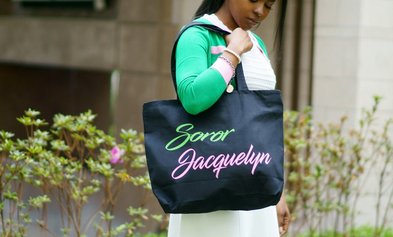 Custom Pink and Green Sorority Bag Soror Tote image 2