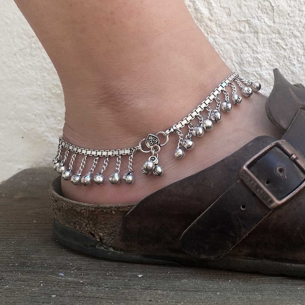 BEEP Ankle Glöckchen, Vintage Silber Tribal Anklet, Tribal Ankle Bracelet, Bells Anklet, Gypsy tribal, Eins oder Paar