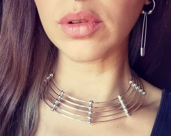 SOLID choker, Silver plated necklace, SLAVE necklace, Gothyc jewelry, Bubble necklace, Bondage necklace, Ethnic jewellery, African necklace