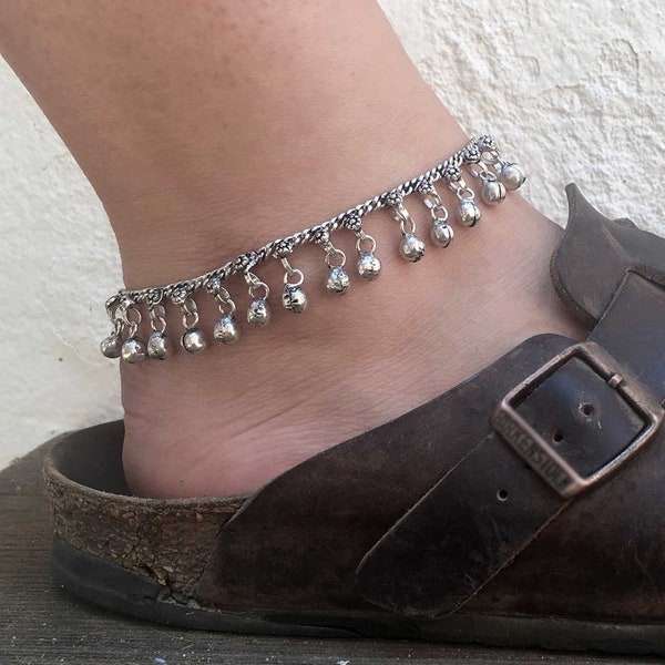 BELL ANKLET, Belly dance jewelry, Vintage Style, Silver Tribal Anklet, Tribal ankle brace, Bells Foot bracelet, Gypsy hindu jewelry, For her