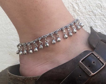 BELL ANKLET, Belly dance jewelry, Vintage Style, Silver Tribal Anklet, Tribal ankle brace, Bells Foot bracelet, Gypsy hindu jewelry, For her