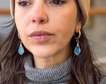 Opaline Stone Dangle Ear Weights: Golden Hoops for Stretched Ears (6mm)