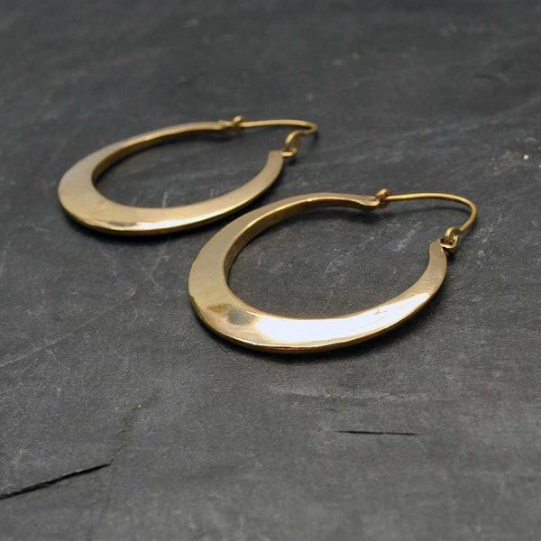 FLAT HOOPS, Brass earrings, Original Hoop Earrings, Golden earrings, Solid earrings, Bohemian, African earrings, Bronze hoops, Bohemian